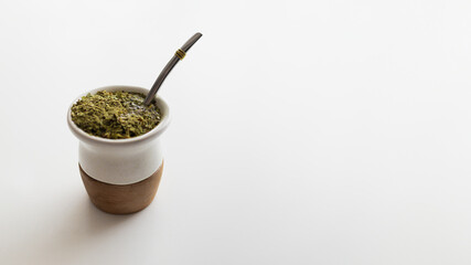 A traditional South American infusion called yerba mate. It is a typical social drink from Argentina, Uruguay, Brazil, and Paraguay	