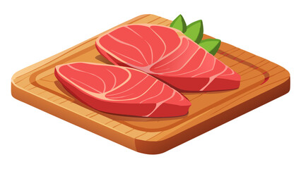 slices of smoked tuna, illustration of tuna fillets on a cutting board
