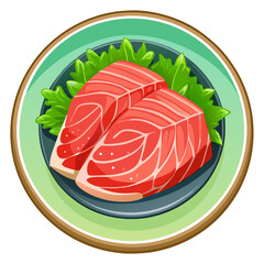 illustration of top view of tuna fillets and slice