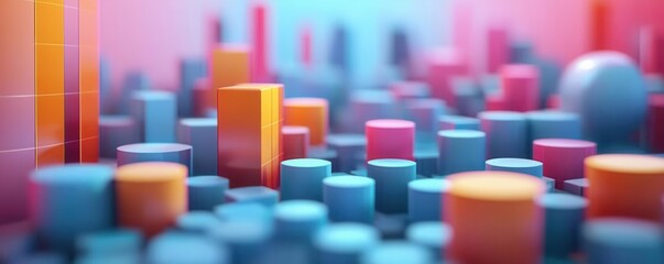 Obraz premium A vibrant 3D visualization of colorful geometric shapes representing data, creating a dynamic and engaging data landscape.
