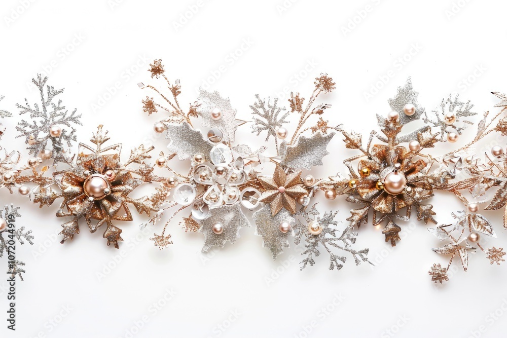 Poster a detailed shot of a unique snowflake on a white background, perfect for winter-themed projects