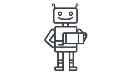 A robot icon with a simple, geometric design holding a package