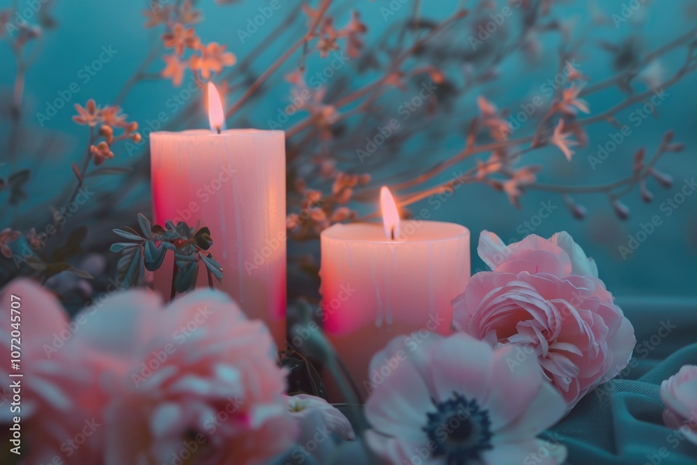 Poster a trio of candles placed together, often used as a decorative arrangement or symbolizing unity