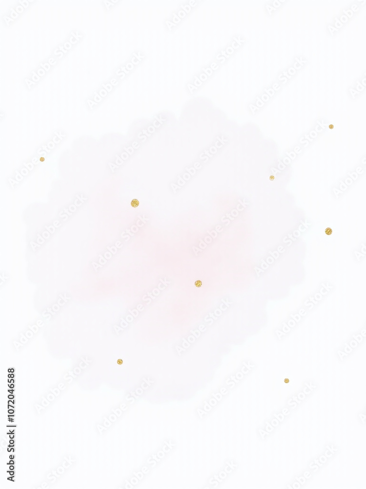 Poster A minimalist white background features soft pink and violet watercolor clouds with tiny gold glitter details in a simple and clean design