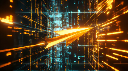 3d rendered golden arrow soaring upward through a sleek minimalist financial chart symbolizing growth and success against a backdrop of futuristic data visualization. Minimalist. Illustration