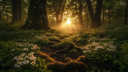 Fototapeta premium sunlight through the autumn forest