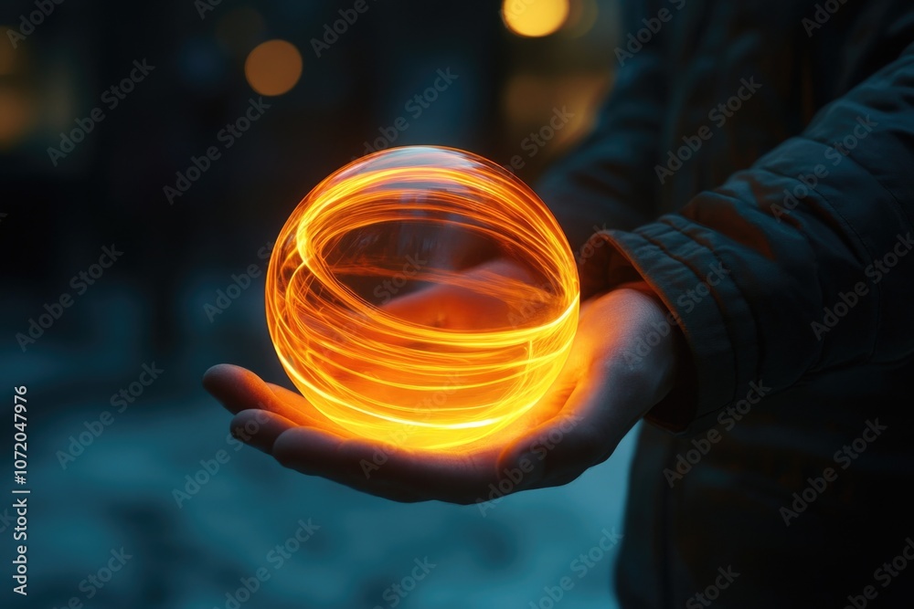 Poster a person holds a glowing object in their hand