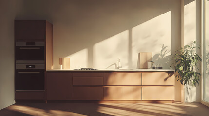 A minimalist kitchen with touchless smart appliances and simple design. Minimalist. Illustration