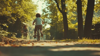 Obraz premium Young child riding a bicycle along a winding trail