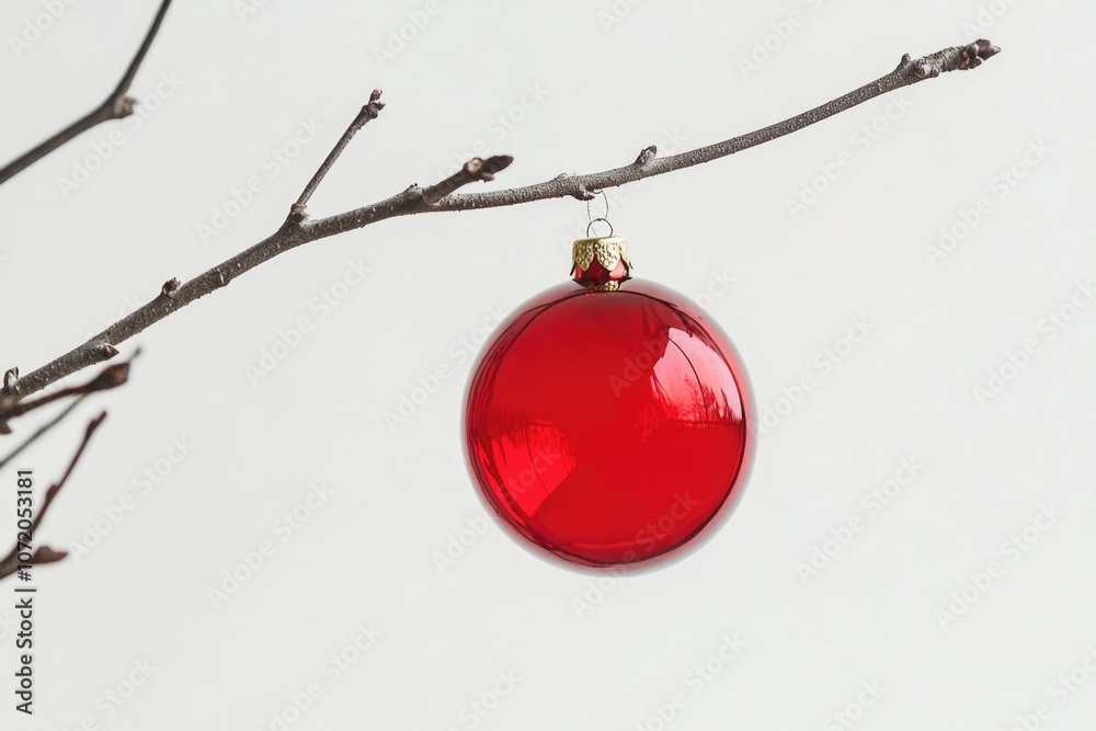 Aufkleber a red ornament hangs from a tree branch in a natural setting