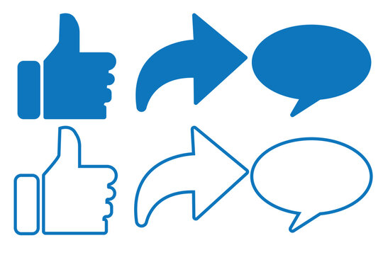 Like, comment, and share icon set. Social media post reaction concept