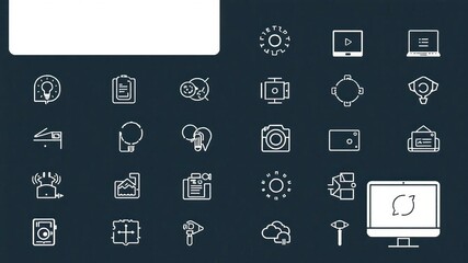 Fototapeta premium A collection of minimalist linear icons representing various aspects of technology, AI, programming, smart devices