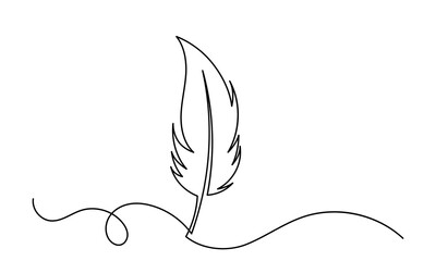 Continuous line drawing of bird feathers. line art one-line feather icon isolated on a white background. Bird feather vector illustration.