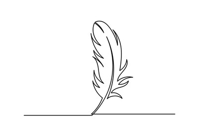 Continuous line drawing of bird feathers. line art one-line feather icon isolated on a white background. Bird feather vector illustration.
