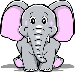 Cute drawing of an elephant sitting.baby elephant cartoon.vector
