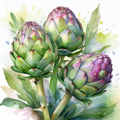 Fototapeta premium Künstlerische Darstellung von Artischocken gemalt in aquarell