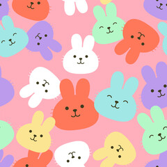 Rabbit cartoon face pattern seamless background