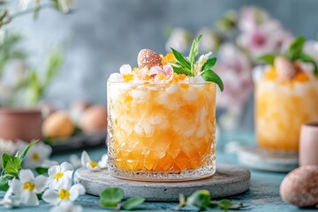 Refreshing Spring Cocktail with Flowers and Candy Eggs