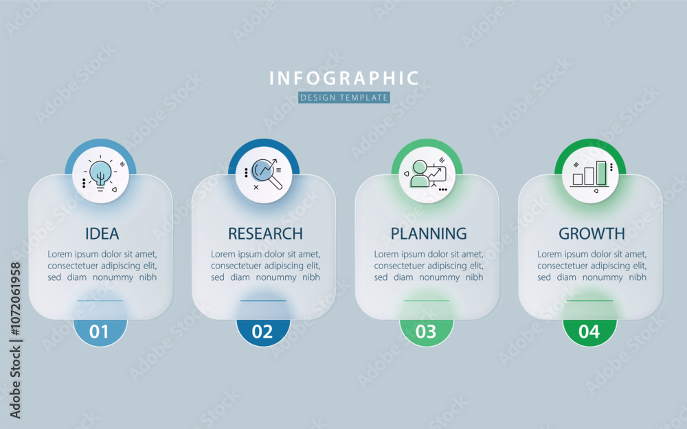 Poster Infographic template 4 step timeline isolated background, Glassmorphic flat simple design. presentation graph. Business workflow layouts creator 4 options, Presentations vector illustration.