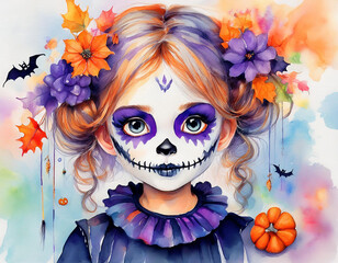 Detaillierte Illustration von Mädchen mit gruseliger Halloween Schminke