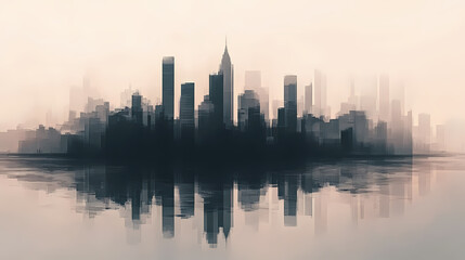 Fototapeta premium Ai-generated abstract minimalist, muted city skyline and reflection. midjourney. Minimalist. Illustration