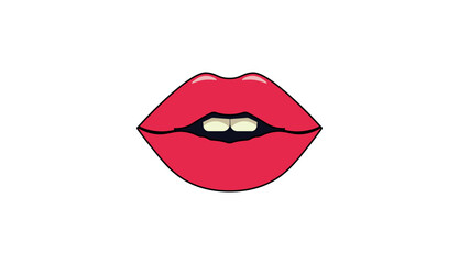 Beautiful female lips in red lipstick. Vector illustration of lush female lips	