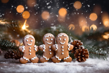 Christmas gingerbread men. Background for a New Year's card.