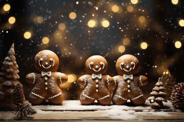 Christmas gingerbread men. Background for a New Year's card.