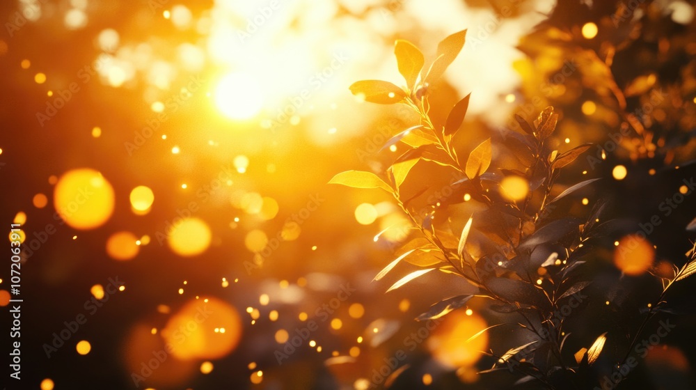 Poster a warm and inviting scene with sunlight shining through the leaves of a tree