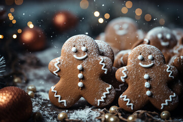 Christmas gingerbread men. Background for a New Year's card.