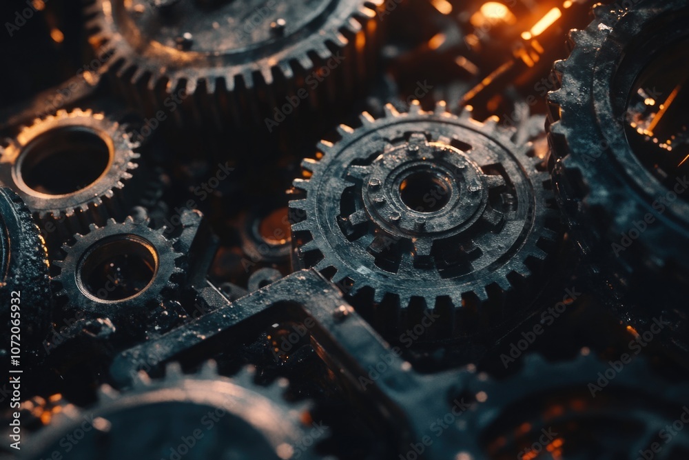 Poster a detailed view of interconnected gears