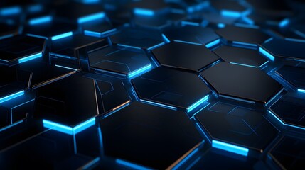 Naklejka premium 3d rendering of blue and black abstract geometric background. Scene for advertising, technology, showcase, banner, game, sport, cosmetic, business, metaverse. Sci-Fi Illustration. Product display