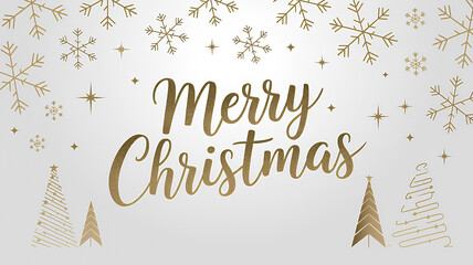Obraz premium A Christmas banner with a white background and gold snowflakes, 'Merry Christmas' is written in gold text illustration design image.