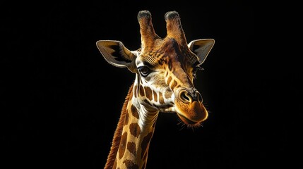 Obraz premium Realistic Giraffe Portrait Against Dark Background