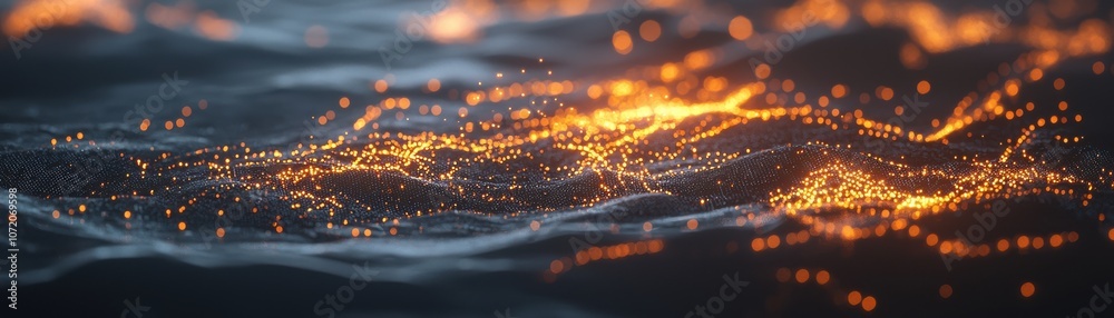 Poster ai algorithms scanning a digital map projecting, a mesmerizing abstract view of flowing water illumi
