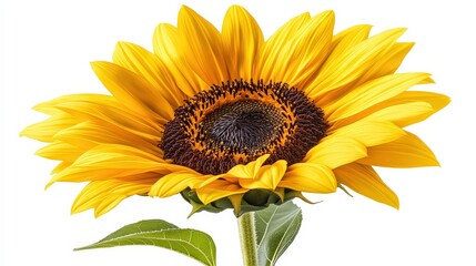 Obraz premium Bright sunflower with vibrant yellow petals and dark center, symbolizing positivity, energy, and the beauty of nature.