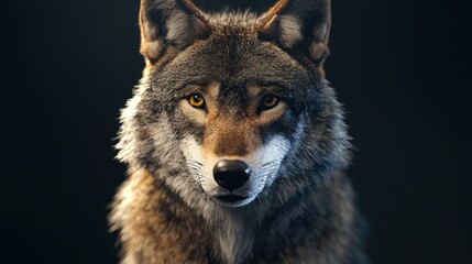 Fototapeta premium Realistic Portrait of a Wolf with Light Highlights