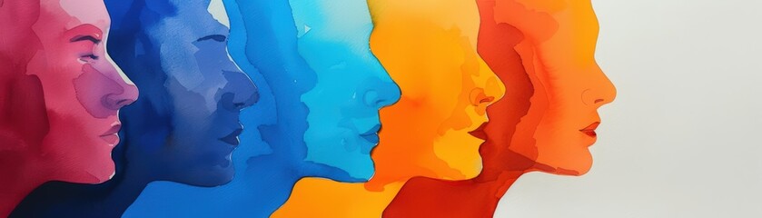 A Close-up Shot Abstract Watercolor Silhouettes of Watercolor business silhouettes, vibrant overlapping hues