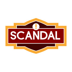 Scandal label with bold text and exclamation mark icon, AI Generation
