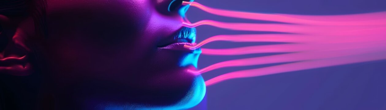 A Close-up Shot of a Neon human voiceprints, colorful diverse spectrograms