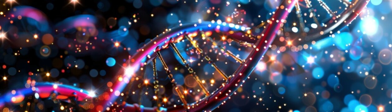 A Close-up Shot of a Vibrant human starseed DNA activations, diverse cosmic heritage gene switches