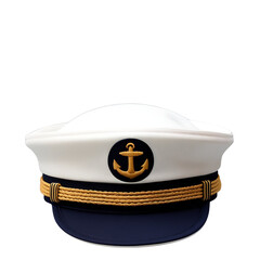 White captain's hat with blue band and gold anchor.