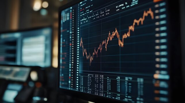 A yield curve graph is prominently displayed on a digital screen, with a blurred background of financial charts and economic indicators highlighting its significance and details. 