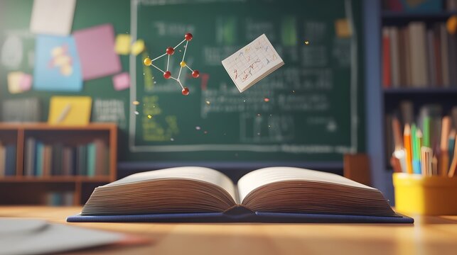 A 3D math book on a school desk with floating 2D trigonometry symbols, symbolizing advanced math studies, 4k resolution, ultra-realistic, uncluttered background