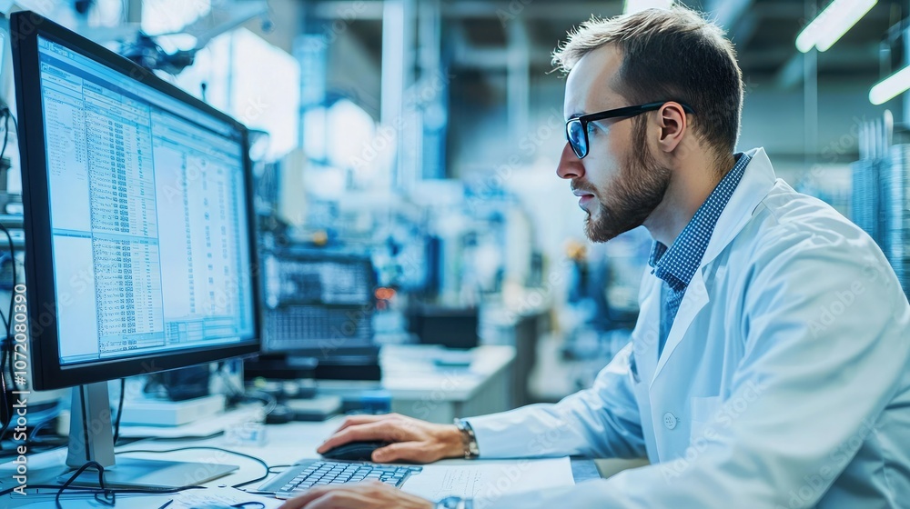 Poster QA analyst documenting test results on a computer. 