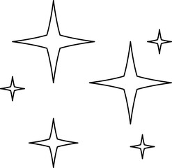 Minimalist silhouette stars icon set, twinkle shining star shape symbols, icons, elements. Modern geometric sparkle black silhouettes sign