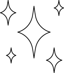 Minimalist silhouette stars icon set, twinkle shining star shape symbols, icons, elements. Modern geometric sparkle black silhouettes sign