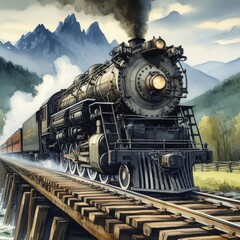 Obraz premium Historic Train on Scenic Bridge