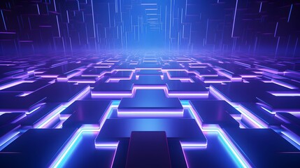 3d rendering of blue and purple abstract geometric background. Scene for advertising, technology, showcase, banner, game, sport, cosmetic, business, metaverse. Sci-Fi Illustration. Product display