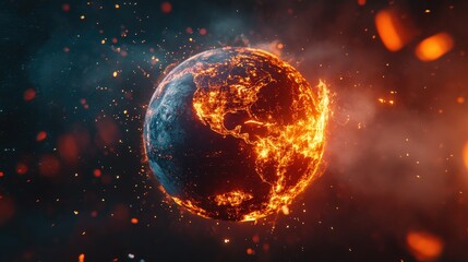 Fiery Planet Earth in Cosmic Explosion